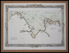 Carte maritime ancienne des cotes de Bretagne, 1766,gravure originale en couleur
