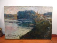 HST - Louis Ernest Fortuney - Bord de rive - Peinture Signée - 1ère moitié XXth