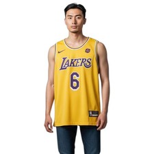 Maillot NBA Lakers Lebron James #6 Silver Logo Bibigo Assoc. Model Swingman