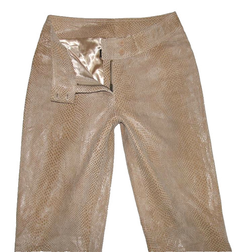 Pantalon cuir beige reptile - pantalon, en