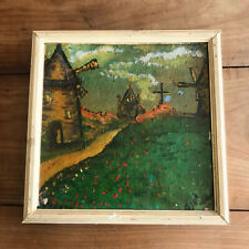 tableau N154 huile sur toile paysage moulin a vent signé 