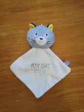 Doudou Sucre D'orge Chat Ours Plat Blanc Bleu Jaune Petit Chat  Joueur