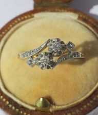 Bague Toi et Moi ancienne 1900 Diamants Or 18 carat et Platine Fiançailles