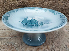 Ancien COMPOTIER bleu, Décor Marine, en Faïence de St Amand et Hamage 