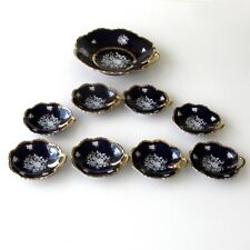 Ancien Service à salade fruits ou crème REVOL - Saladier et 8 coupelles Bleu or