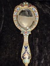 Grand face à main miroir monté sur bronze en émail cloisonné, Napoléon III