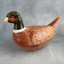 MICHEL CAUGANT : moyenne terrine boite faisan faïence barbotine Haut.~15cm