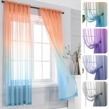 Lot De 2 Rideaux En Voile Transparent Dégradé De Couleur Unie Pour Fenêtre /