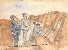 DESSIN GOUACHE  WW1 TRANCHEE