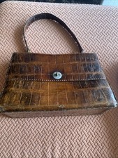 SAC CUIR CROCODILE CAÏMAN VERITABLE VINTAGE COUTURES MAIN FERMOIR ORIGINAL