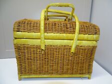 -JOLI ANCIEN VANITY PETITE MALLETTE DE TOILETTE DE VOYAGE OSIER TRESSE VINTAGE