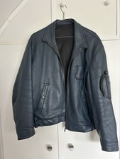 Blouson Aviateur Cuir Véritable Bleu Gris Années 70-80 Vintage Militaire Fr TBE
