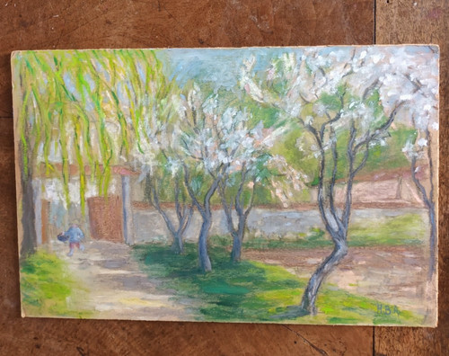 Huile ancienne paysage - ancienne,