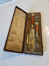 Nécessaire D'écriture Art Nouveau Porte Plume Sceau Coupe Papier Dorure