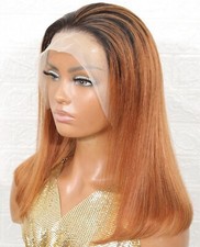 Perruque Naturelle Châtain Doré Lace Wig Femme Courte 13x4 Dentelle 35cm +Cadeau