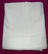 Drap ancien coton chiffré BS jours Venise   210 cm  x 280 cm réf D339