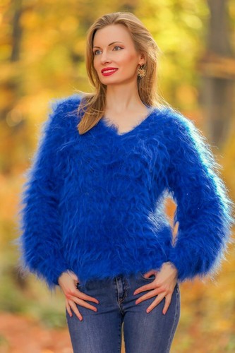 Fuzzy mohair sweater - v, neck