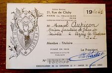 SAINT HUBERT  CLUB DE FRANCE 1960 / 1961 Carte de membre titulaire Indre & Loire