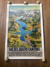 AFFICHE ANCIENNE SUISSE LAC DES 4 CANTONS entoillée  vers 1940