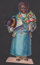 DECOUPI ANCIEN JEUNE GROOM AFRICAIN PORTANT MESSAGE ET BOUQUET/HAUT DE FORME 