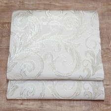 Fond argenté motif Karakusa occidental Fukuro Obi argent et blanc prêt à