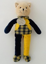 5834?31cm DOUDOU ET COMPAGNIE Ancienne Peluche Ours Chat Jaune Bleu Carreaux