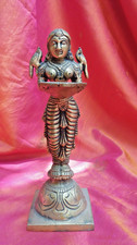 Lampe à huile Apsara Statue ancienne Laiton Fait main Inde Perroquets Asie