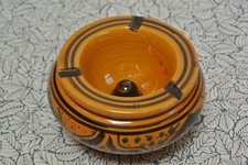Vintage Moroccan Ceramic Smokeless Ashtray Orange w/ Geometric Design