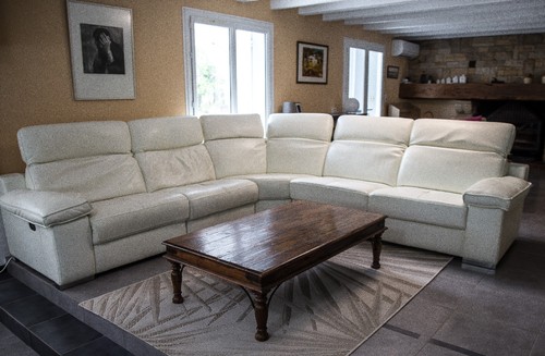 Canapé angle cuir blanc - d'angle,
