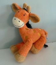 85. DOUDOU PELUCHE MOTS D'ENFANTS GIRAFE ORANGE BEIGE CRINIERE LAINE NOIR B.ETAT