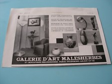 PUBLICITE DE PRESSE 1935 GALERIE D'ART MALESHERBES OBJETS ART DECO