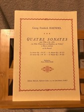 Haendel Quatre Sonates pour flûte a bec alto et basse continue partition Leduc