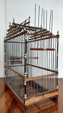 ART DECO 1930s French Provence Wood & Wire Birdcage Home Garden Decor 15" H