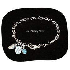 925 Argent Sterling Bracelet Chaîne,Personnalisé Gravure,Naissance & Plume