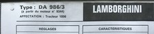 2)Fiche Technique R.T.A (RTA) ; LAMBORGHINI Tracteur 1056 Type DA 986/3