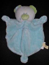 Doudou plat ours bleu vert "copain calin" KIMBALOO 