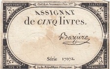 5 Livres - 10 Brumaire An II (31.10.1793) - Sign. Baziure - Série 17072