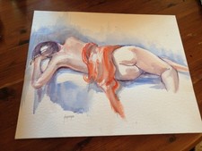 aquarelle femme nue allongée