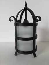 Ancienne Lanterne en Fer Forgé et Verre Dépoli