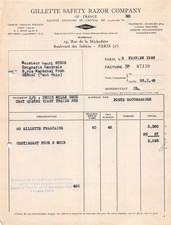1949 GILLETTE SAFETY RAZOR COMPANY A PARIS - M. STRUB A CERNAY