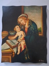 Chevet Madonna Du Livre Peinte à la Main Sur Table Profilée Antique