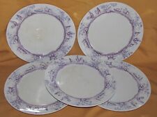 Série de 5 assiettes plates faïence anglaise Poultry décor poules canards violet
