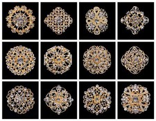 50 pcs Brooch Lot Gold Rhinestone Crystal Pin Wedding Bouquet DIY Kit Wholesale