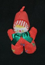 Doudou poupée poupon COROLLE 1995 clown rouge noeud vert grelot 18 cm TTBE