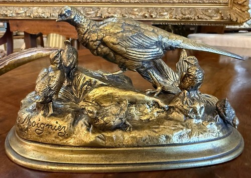 Sculpture bronze doré - , poule