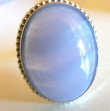 Bague en Calcédoine précieuse 23 x 19 mm de 24.Carats-taille 54-Argent massif