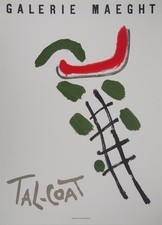 Pierre TAL-COAT : Composition abstraite rouge et verte, Lithographie signée