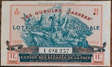 Billet de loterie nationale 1938 11e tranche - Gueules Cassées  1/10 - n°1498237