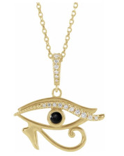 Nouveau Collier En Or 14k Onyx Et Diamant Œil D'Horus Symbole De Guérison 16-18"