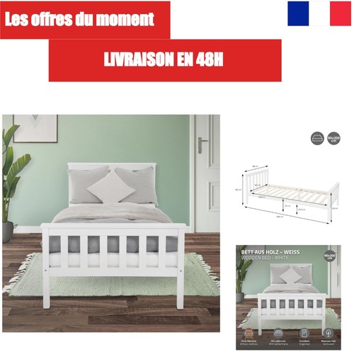 Lit simple 90x200 bois - lit, cm
